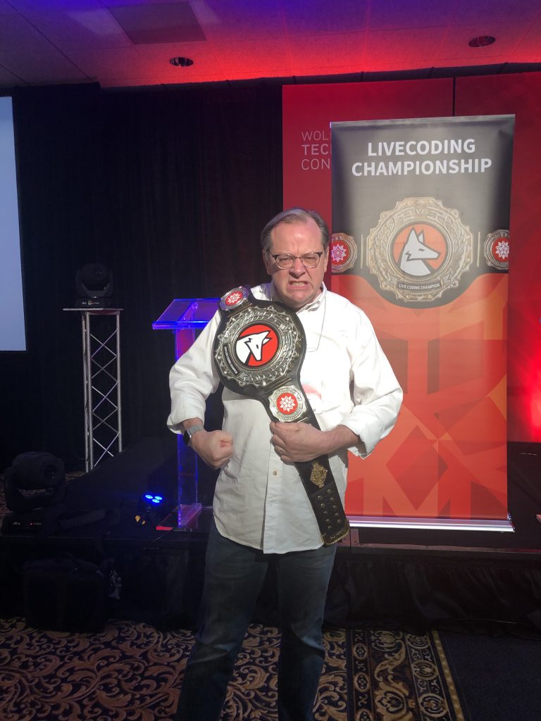 me wearing the wrestling belt