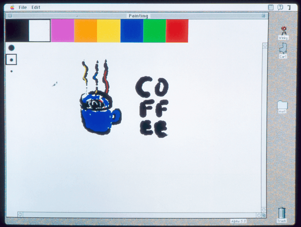An early paint program, 'turdpaint' that was created in 1984 and modified for color in 1989 or so.